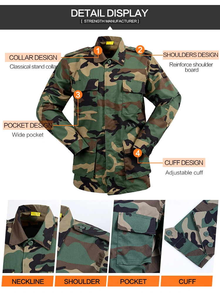 Military Police Style Mens Combat Tactical 65%Polyester &amp; 35% Cotton Woodland Camouflage Bdu Army Style Uniform
