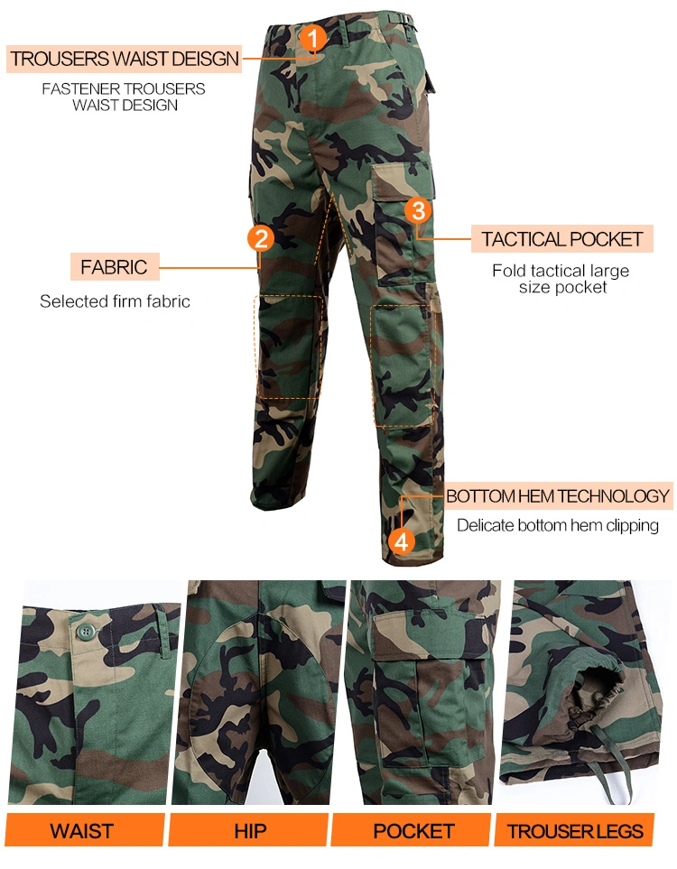 Military Police Style Mens Combat Tactical 65%Polyester &amp; 35% Cotton Woodland Camouflage Bdu Army Style Uniform